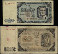zestaw 2 banknotów, 20 złotych 1.07.1948 seria H