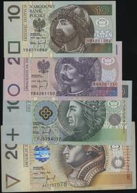 zestaw 4 banknotów 25.03.1994, 10 zł YB, 20 zł Y