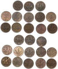 Polska, zestaw monet 1 groszowych z lat 1923-1939, (bez rocznika 1930)