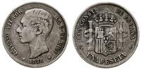 1 peseta 1876 DE M, Madryt, srebro próby 835, KM