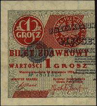 1 grosz 28.04.1924, część lewa, nadruk na bankno