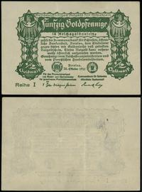 50 goldfenigów 26.10.1923, seria I, złamane w pi
