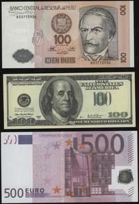zestaw suwenirów:, 500 euro, 100 dolarów, 100 in