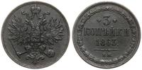 3 kopiejki 1863 BM, Warszawa, ciemna patyna, Bit