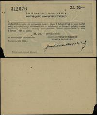 Polska, świadectwo wykonania obowiązku kontrybucyjnego na kwotę 30 złotych, 1944