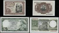 zestaw 2 banknotów:, 1 peseta 22.07.1953 i 5 pes