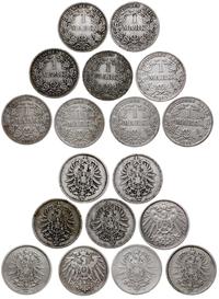 Niemcy, zestaw 9 x 1 marka, 1873/F, 1875/A, 1878/J, 1881/H, 1883/A,