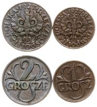 lot 2 monet 1927, Warszawa, 1 grosz, 2 grosze, r
