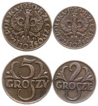 lot 2 monet 1930, Warszawa, 2 grosze, 5 groszy, 