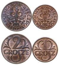 lot 2 monet 1938, Warszawa, 1 grosz, 2 grosze, r
