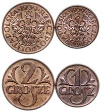 lot 2 monet 1939, Warszawa, 1 grosz, 2 grosze, r