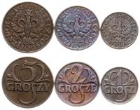zestaw 3 monet 1928, Warszawa, 1 grosz, 2 grosze