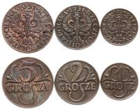 zestaw 3 monet 1931, Warszawa, 1 grosz, 2 grosze