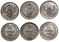 Finlandia, zestaw 3 x 25 penniä, 1915, 1916, 1917