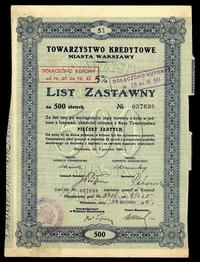 Polska, 5 % List Zastawny Towarzystwa Kredytowego miasta Warszawy - 500 złotych, 5.12.1924