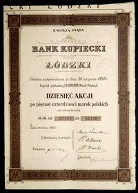 10 akcji po 540 marek 19.03.1921, Bank Kupiecki 