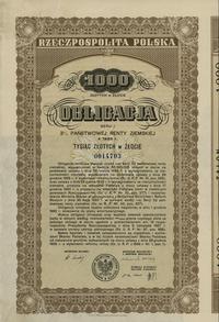 Rzeczpospolita Polska 1918-1939, obligacja I serii 3% państwowej renty ziemskiej na 1.000 złotych w złocie, 1933
