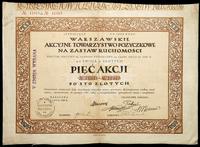 5 akcji po 100 złotych 1928 , Warszawskie Akcyjn