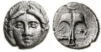 diobol IV w. pne, Aw: Głowa Gorgony na wprost; R