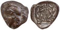 hemiobol 450-400 pne, Aw: Głowa Ateny w hełmie w