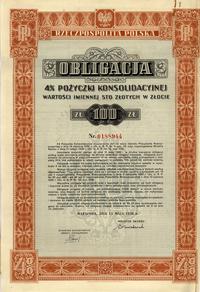 100 złotych- obligacja 4 % pożyczki konsolidacyj