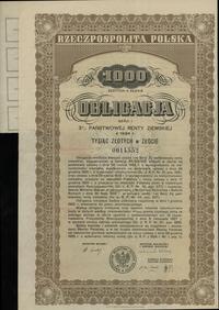 Rzeczpospolita Polska 1918-1939, obligacja 3 % Państwowej Renty Ziemskiej na 1.000 złotych w złocie, 1933