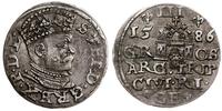 trojak 1586, Ryga, mała głowa króla, końcówka P 