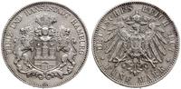 5 marek 1907 J, Hamburg, moneta czyszczona, AKS 