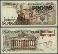 50.000 złotych 1.12.1989, czerwone ukośne "WZÓR"