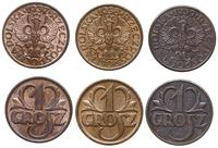 Polska, zestaw: 3 x 1 grosz, 1937, 1938, 1939