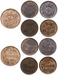 zestaw: 1 fenig 1923, 3 x 1 fenig 1937, 2 fenigi