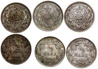 Niemcy, zestaw: 3 x 1/2 marki, 1914, 1916, 1917