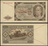 10 złotych 1.07.1948, czerwone dwukrotne skreśle
