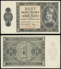 1 złoty 1.10.1938, seria Y 2220049, uzupełniony 