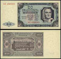 20 złotych 1.07.1948, seria KE 4989383, przegięc