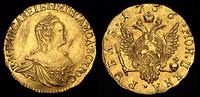 1 rubel 1756, Petersburg, złoto 1.60 g, na awers