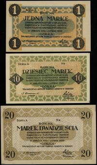 zestaw 3 bonów, 1, 10 i 20 marek 1.02.1920, wszy
