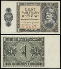 1 złoty 1.10.1938, seria IG 6457348, po subtelne