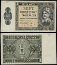 1 złoty 1.10.1938, seria IG 6457364, uszkodzenie