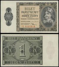 1 złoty 1.10.1938, seria IG 6484818, po subtelne