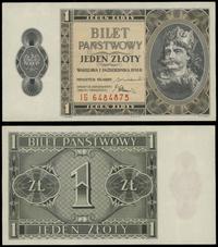 1 złoty 1.10.1938, seria IG 6484875, po subtelne