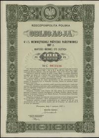 Rzeczpospolita Polska 1918-1939, obligacja 4 1/2 % wewnętrznej pożyczki państwowej na 100 złotych, 1.06.1937