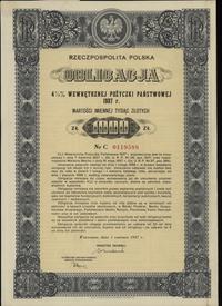 Rzeczpospolita Polska 1918-1939, obligacja 4 1/2 % wewnętrznej pożyczki państwowej na 1.000 złotych, 1.06.1937