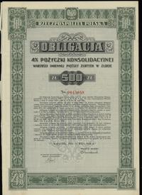 Rzeczpospolita Polska 1918-1939, obligacja 4 % pożyczki konsolidacyjnej na 500 złotych w złocie, 15.05.1936