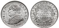 10 soldi 1868 R, Rzym, srebro, pięknie zachowane