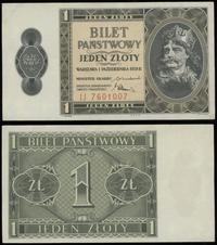 1 złoty 1.10.1938, seria IJ, numeracja 7601007, 