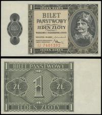 1 złoty 1.10.1938, seria IJ, numeracja 7601392, 