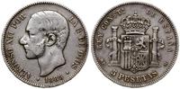 5 peset 1885 MPM, Madryt, srebro próby 900, 24.6