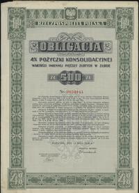 Rzeczpospolita Polska (1918–1939), obligacja 4 % pożyczki konsolidacyjnej na 500 złotych w złocie, 15.05.1936