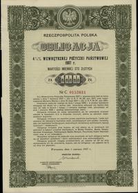 Rzeczpospolita Polska (1918–1939), obligacja 4 1/2 % wewnętrznej pożyczki państwowej na 100 złotych, 1.06.1937
